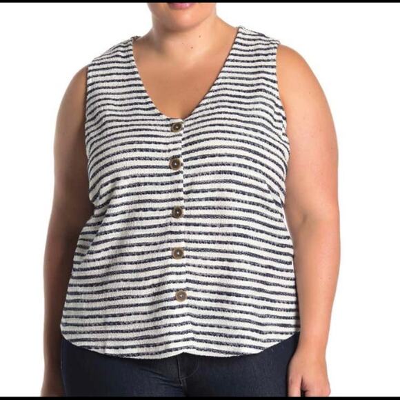 5/$25 Sanctuary NWT Women's Navy White Stripe Button Front Knit Top Size 3X - Picture 1 of 7